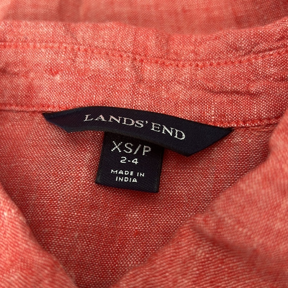 LANDS’ END 100% Linen Smocked L/S Button Down Shirt in Orange/Red Size XS P 2-4) - Picture 8 of 11